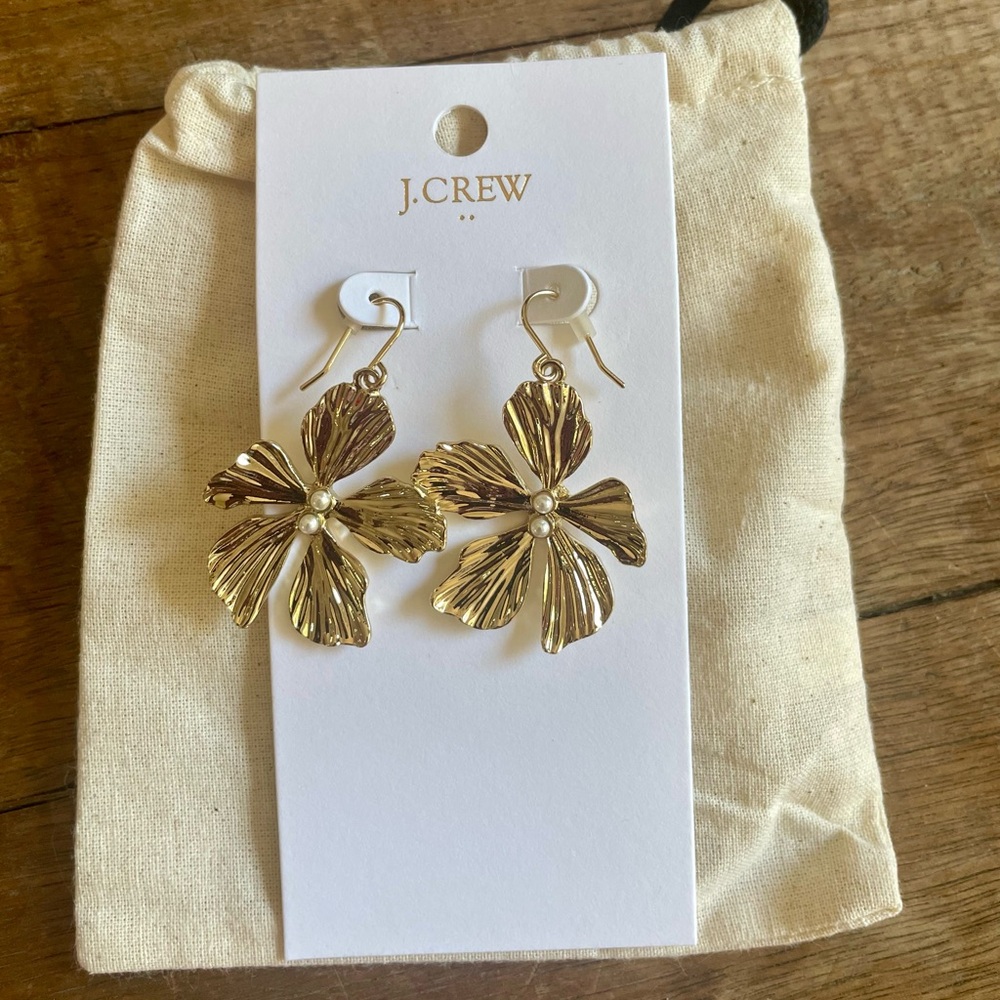 J. Crew Drop Earrings, gold floral